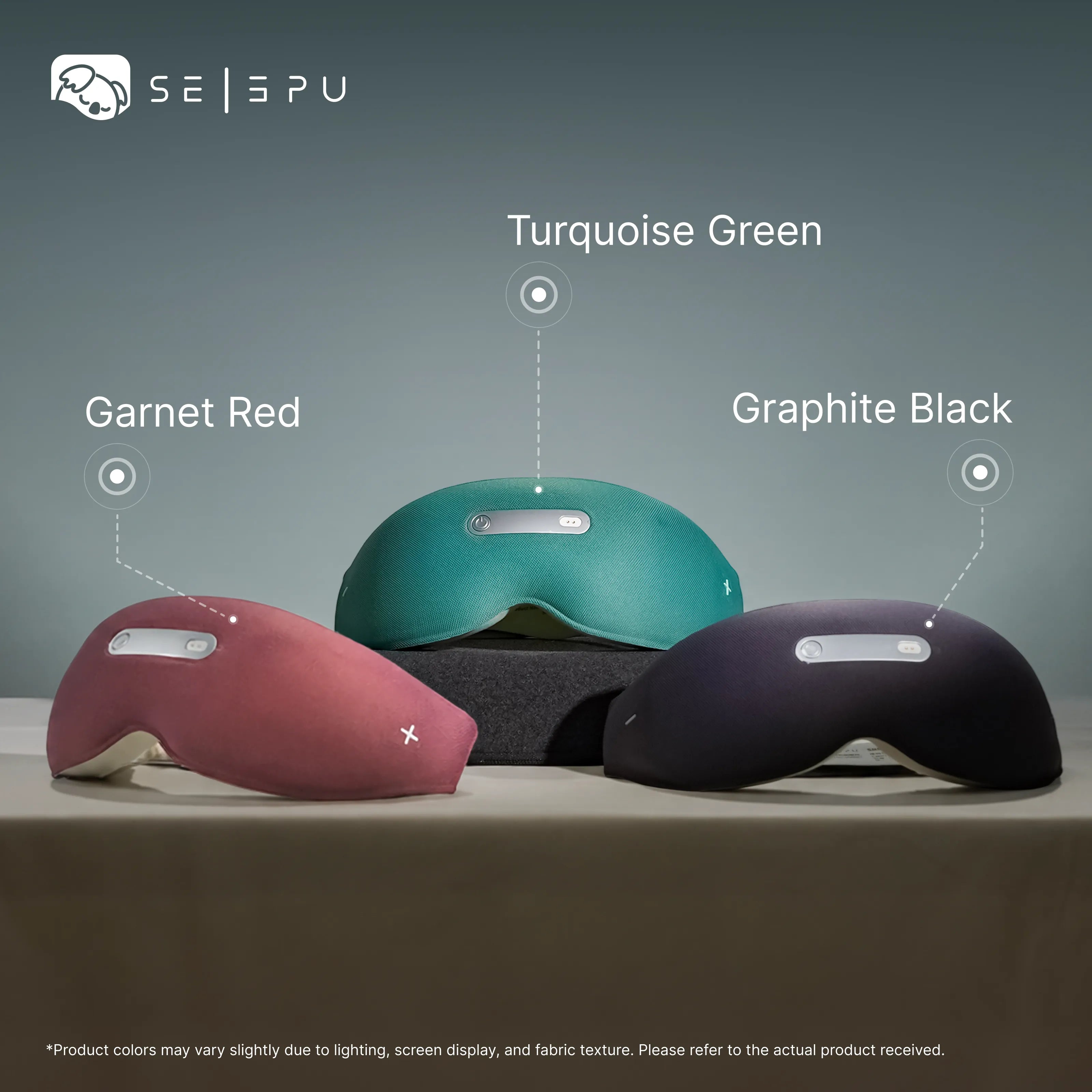 Selepu DreamPilot M103 AI-Powered Neuro Sleep Mask, 3 color variants: Garnet Red, Turquoise Green, Graphite Black